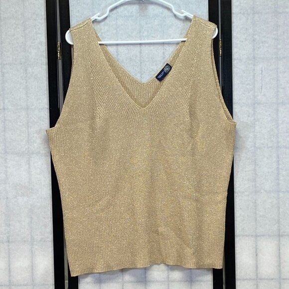 Venezia Jeans Tops - Venezia Jeans Co Gold Metallic Rib Knit Tank Sleeveless V-Neck Shimmer Top Lurex